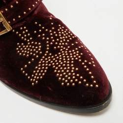 Pre Owned Chloe Susanna Studded Size 39 Burgundy Velvet Ankle Boots