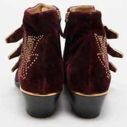 Pre Owned Chloe Susanna Studded Size 39 Burgundy Velvet Ankle Boots