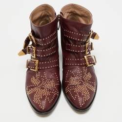 Pre Owned Chloe Susanna Size 38 Burgundy Leather Ankle Boots