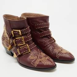 Pre Owned Chloe Susanna Size 38 Burgundy Leather Ankle Boots