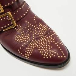 Pre Owned Chloe Susanna Size 38 Burgundy Leather Ankle Boots
