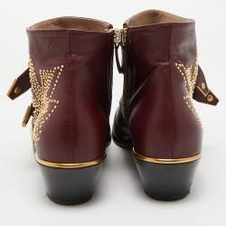 Pre Owned Chloe Susanna Size 38 Burgundy Leather Ankle Boots