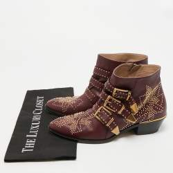 Pre Owned Chloe Susanna Size 38 Burgundy Leather Ankle Boots