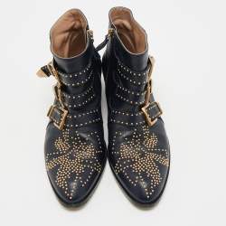 Pre Owned Chloe Susanna Studded Size 38 Navy Blue Leather Ankle Boots