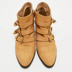 Pre Owned Chloe Susanna Studded Size 38.5 Tan Nubuck Leather Ankle Boots