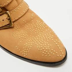 Pre Owned Chloe Susanna Studded Size 38.5 Tan Nubuck Leather Ankle Boots