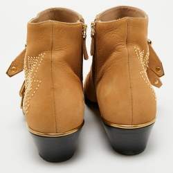 Pre Owned Chloe Susanna Studded Size 38.5 Tan Nubuck Leather Ankle Boots