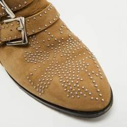 Pre Owned Chloe Susanna Studded Size 38 Olive Green Nubuck Leather Ankle Boots