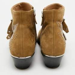 Pre Owned Chloe Susanna Studded Size 38 Olive Green Nubuck Leather Ankle Boots