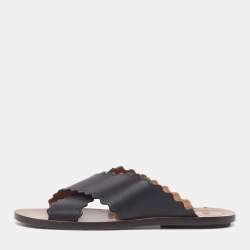 مملوكة مس بقًا صندل مسطح بتصميم متقاطع جلد أسود كلوي لورين مقاس 37