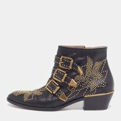 مملوكة مسبقًا Chloe Susanna Size 38.5 Black Leather Ankle Length Boots