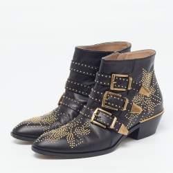 Pre Owned Chloe Susanna Size 38.5 Black Leather Ankle Length Boots