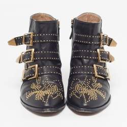 Pre Owned Chloe Susanna Size 38.5 Black Leather Ankle Length Boots