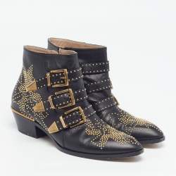 Pre Owned Chloe Susanna Size 38.5 Black Leather Ankle Length Boots