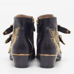 Pre Owned Chloe Susanna Size 38.5 Black Leather Ankle Length Boots