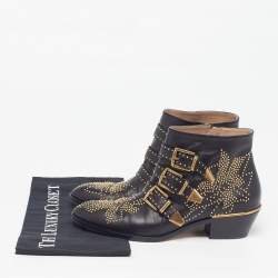 Pre Owned Chloe Susanna Size 38.5 Black Leather Ankle Length Boots