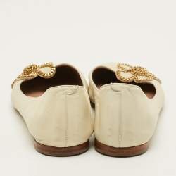 Pre Owned Chloe Laurena Scalloped Size 38 Cream Leather Ballet Flats