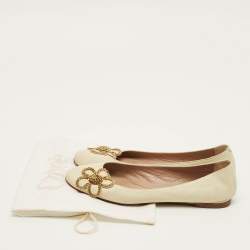 Pre Owned Chloe Laurena Scalloped Size 38 Cream Leather Ballet Flats