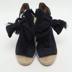 مملوكة مسبقًا صندل إسفين بكعب كلوي هاربر جلد أزرق سويدي برباط مقاس 35