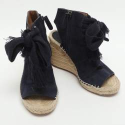 مملوكة مسبقًا صندل إسفين بكعب كلوي هاربر جلد أزرق سويدي برباط مقاس 35