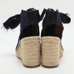 مملوكة مسبقًا صندل إسفين بكعب كلوي هاربر جلد أزرق سويدي برباط مقاس 35