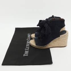 مملوكة مسبقًا صندل إسفين بكعب كلوي هاربر جلد أزرق سويدي برباط مقاس 35