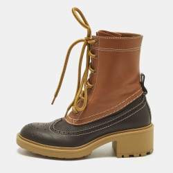 Pre Owned Chloe Franne Size 37 Two Tone Leather Combat Boots