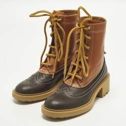 Pre Owned Chloe Franne Size 37 Two Tone Leather Combat Boots