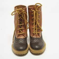 Pre Owned Chloe Franne Size 37 Two Tone Leather Combat Boots