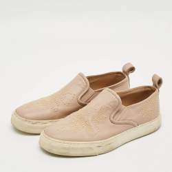 Pre Owned Chloé Size 39 Beige Leather Embellished Slip On Sneakers