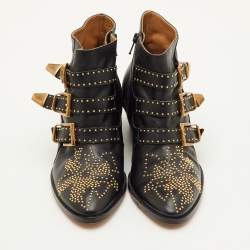 Pre Owned Chloe Susanna Size 38 Black Leather Studded Ankle Length Boots