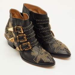 Pre Owned Chloe Susanna Size 38 Black Leather Studded Ankle Length Boots