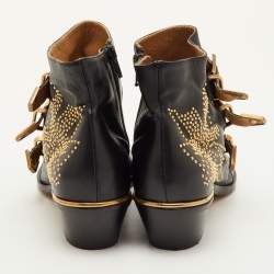 Pre Owned Chloe Susanna Size 38 Black Leather Studded Ankle Length Boots