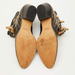 Pre Owned Chloe Susanna Size 38 Black Leather Studded Ankle Length Boots