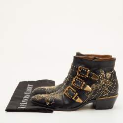 Pre Owned Chloe Susanna Size 38 Black Leather Studded Ankle Length Boots