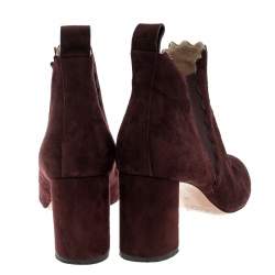 Pre Owned Chloe Burgundy Suede Lauren Block Heel Ankle Boots Size 38