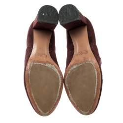 Pre Owned Chloe Burgundy Suede Lauren Block Heel Ankle Boots Size 38