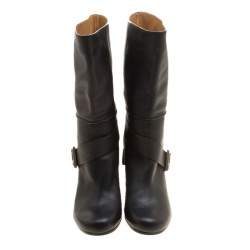 Pre Owned Chloe Black Leather Mid-Calf Buckle Boots Size 37