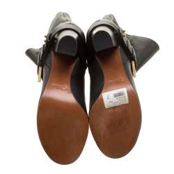 Pre Owned Chloe Black Leather Mid-Calf Buckle Boots Size 37