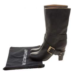 Pre Owned Chloe Black Leather Mid-Calf Buckle Boots Size 37