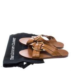 Chloe Brown Leather Rony Crisscross Flat Sandals Size 37