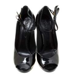 Chloe Black Patent Leather Bow Detail Ankle Strap Peep Toe Pumps Size 37