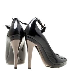 Chloe Black Patent Leather Bow Detail Ankle Strap Peep Toe Pumps Size 37