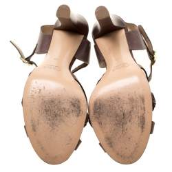 Pre Owned Chloe Brown Leather Braid Detail Ankle Strap Sandals Size 42