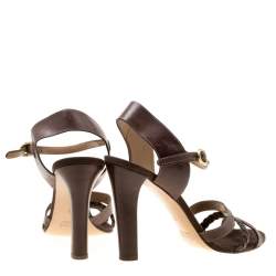 Pre Owned Chloe Brown Leather Braid Detail Ankle Strap Sandals Size 42