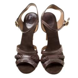 Pre Owned Chloe Brown Leather Braid Detail Ankle Strap Sandals Size 42