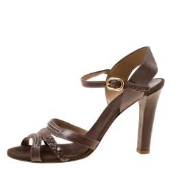 Pre Owned Chloe Brown Leather Braid Detail Ankle Strap Sandals Size 42