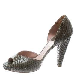 Chloe Grey Python Leather Peep Toe D'Orsay Pumps Size 40