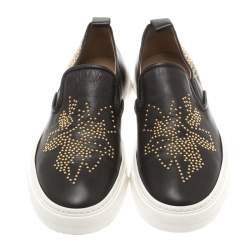 Chloe Black Leather Stud Embellished Susanna Slip On Sneakers Size 40