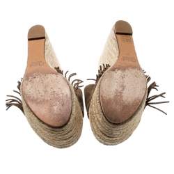 Pre Owned Chloe Brown Suede Fringe Detail Wedge Espadrille Sandals Size 39
